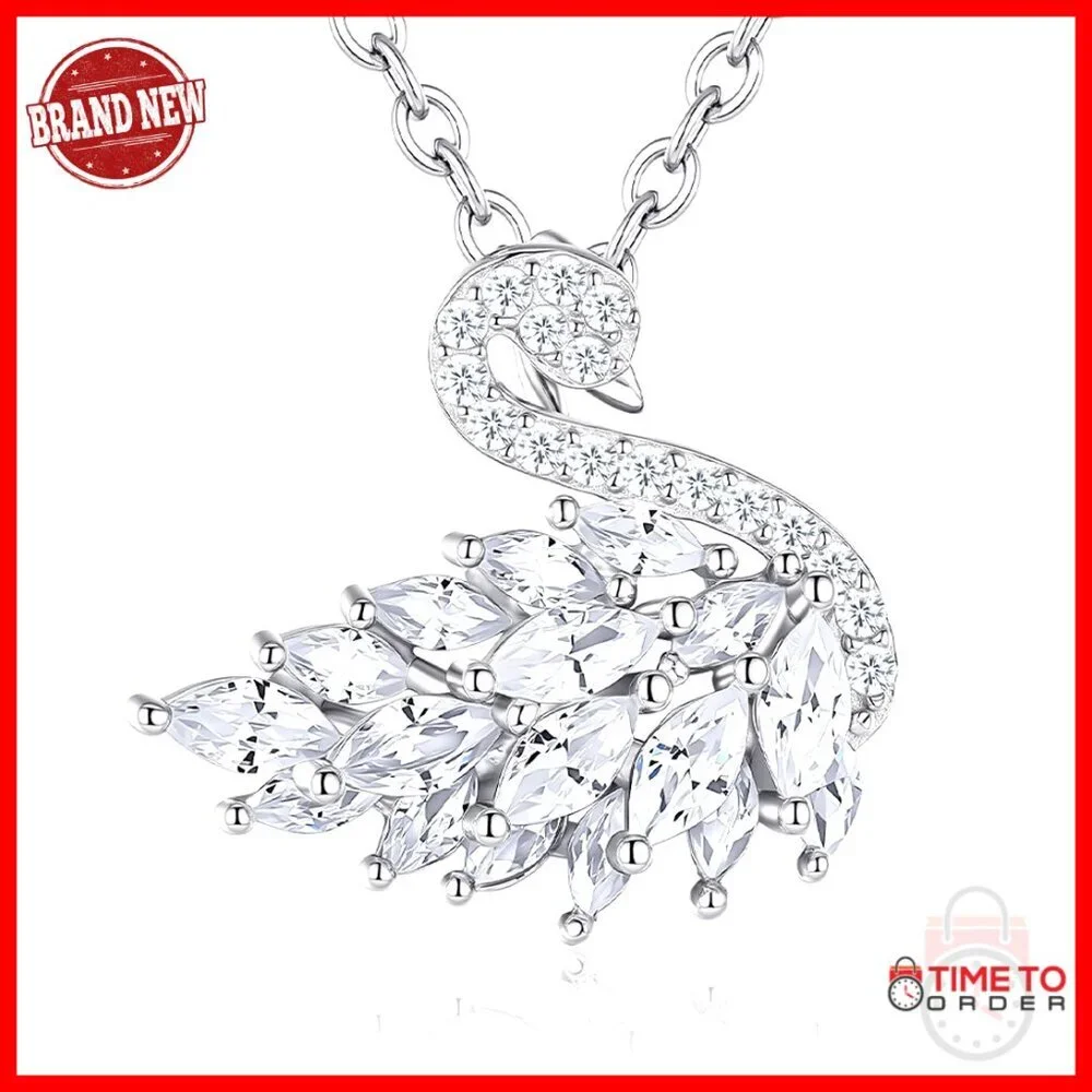 Sterling Silver Swan Necklace with Crystal Pendant, Gift Set